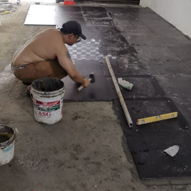 Tiling work demonstration